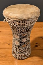 VINTAGE Egyptian Wooden DARBUKA Drum w' MOP Inlay & Skin head (Tabla Doumbek)