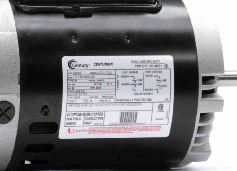 Century B668, 7-187400-20, 27217J2, Pool Pump Motor, 3/4HP