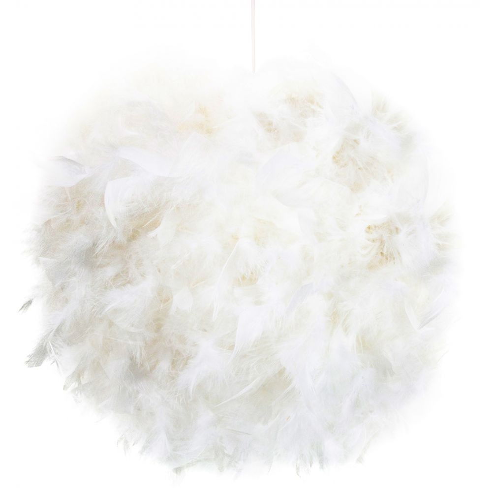 Contemporary and Unique Large White Real Feather Decorated Pendant Light Shad...