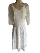 NWT DRESSYSTAR ELEGANT white LACE a-line GOWN Dress knee V-NECK lined ZIPPER XL