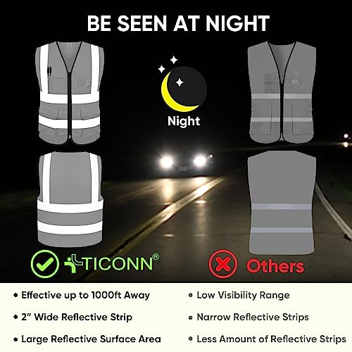 Reflective Safety Vest High Visibility Class II Mesh Vest for Large 1 White - Picture 4 of 7