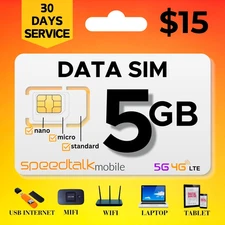 Hotspot Internet 5GB Data SIM Card for 5G 4G LTE – Wifi - Mifi Modem Router USB