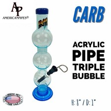 INHALE®️ 1X8" TRIPLE BUBBLE ACRYLIC HOOKAH WATER PIPE WITH A CARB MADE IN USA