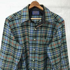 Vintage 70s 80s Pendleton 100 Wool Flannel Plaid Shirt Made In USA Size M CLEAN