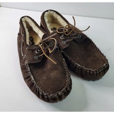 Clarks Womens Suede Moccasin Slippers Brown Faux Fur Lined 26107997 Size 8 W