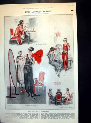 Antiker alter Druck London Season Life Debutante Toilette Dressing Dinner 1922
