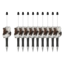 Fluffy Beadable Pens, Plastic Bead Pen for DIY Beads - 10 Pcs Black Leopard