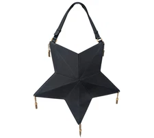 YSL Saint Laurent Astro Tassel Star Shoulder Hand Bag Black Leather