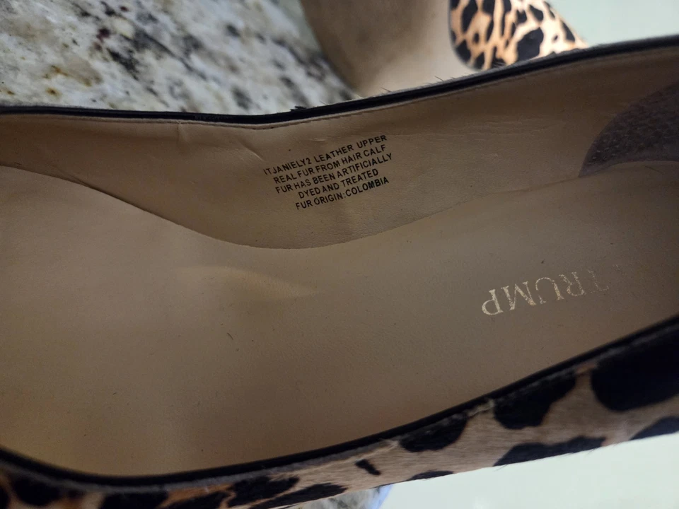 Ivanka Trump 豹纹 ITJANIELY2 皮革上部真毛皮高跟鞋 9 码 — 第 2/4 张图片