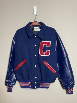 Vtg 90s DeLong Varsity Letterman Jacket USA High School Patches Size L (A598)