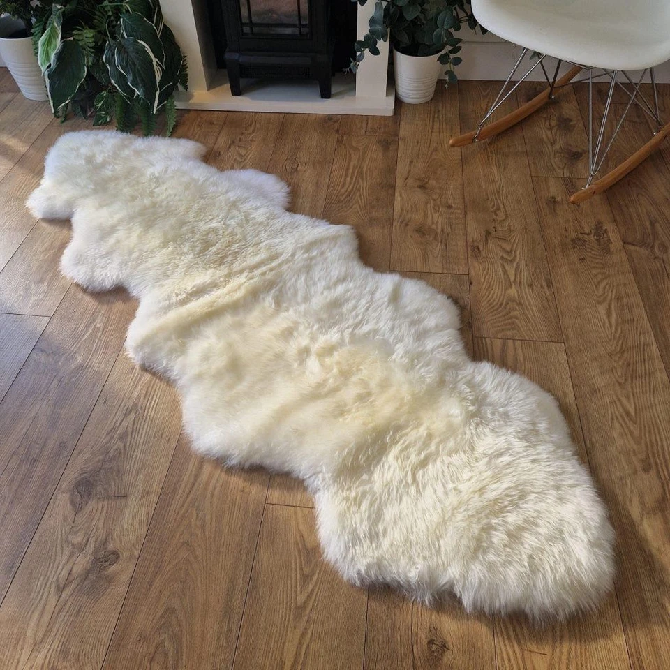 Alfombra de piel de oveja genuina British Jacob doble piel 2 pies x 6 pies alfombra de piel suave Foto 2 de 4