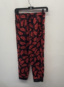 Nike Youth Jogger Sweatpants Black Red All Over Logo Print Fleece Size L