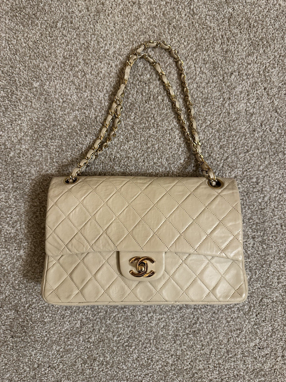 CHANEL Classic Flap Shoulder Bag Beige Leather