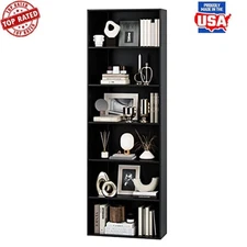 6-Tier Open Bookcase Display Storage Shelves Office Living Room Bookshelf Black