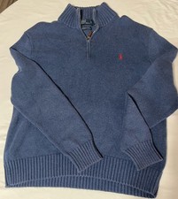 Polo Ralph Lauren Men  s Blue Quarter Zip Sweater L 100 Pima Cotton