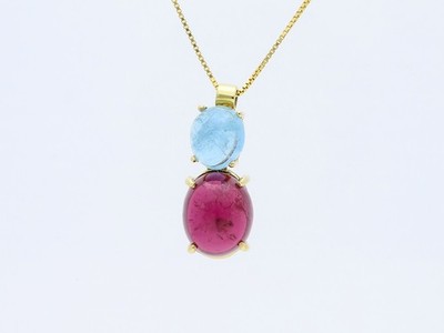Necklace with pendant of 14.94 ct. aquamarine tourmaline, 585 gold, Deta Jewelry