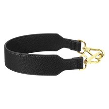 16 Inch Leather Purse Strap, Pebbled Pattern with Light Gold Buckle, Black