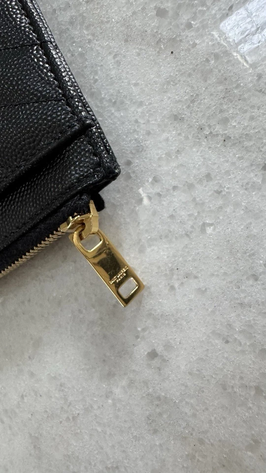 YSL Saint Laurent Monogram Small Ziptop Bill Pouch in Grained Leather in Nior - Image 3 of 4