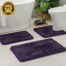 Bathroom Rugs Sets 3 Piece Including U Shaped Toilet Rug Soft Absorbent Bath