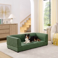 Linen Fabric Soft Pet Bed for Medium/Large Dogs Sofa W/ Armrest Backrest Green