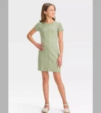 Art Class Girls Ribbed Sage Green Short Sleeve Dress Size Large School Casual