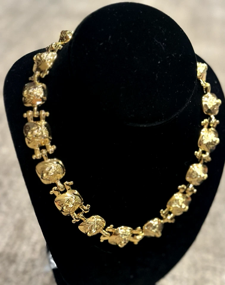 COLLAR GARGANTILLA CABEZA DE LEÓN ESLABÓN PANELADO GRUESO CADENA ORO DECLARACIÓN 17" LN AK? Foto 4 de 4