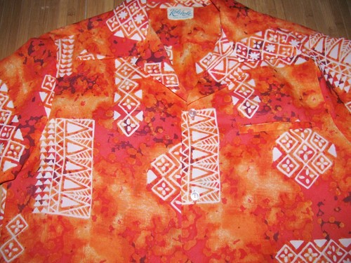 KOLE KOLE Vintage HAWAIIAN Shirt Size MEDIUM Polyester ORANGE with RED and WHITE - 第 2/3 張圖片