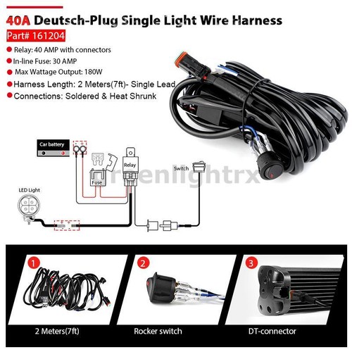 DT Plug Connect Wiring Harness Kit 12V Switch On Off Relay LED Work Light Bar - Foto 2 di 6