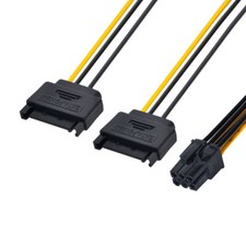 CY 6 Pin PCI-e Female Video Card Power to Dual SATA 15 Pin Male Cord SATA