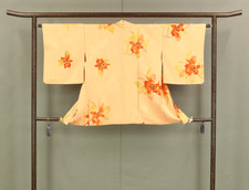 Haori Japanese Kimono Coat with Light Orange Color Pattern Flower