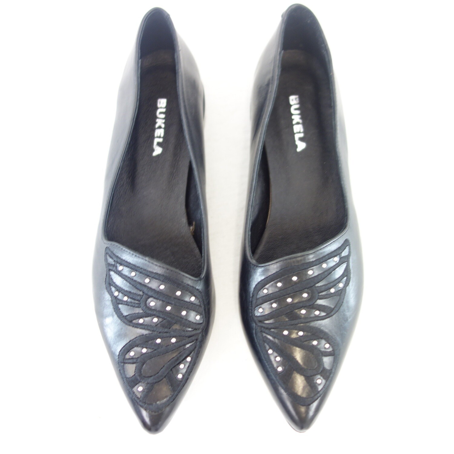 Тапочки BUKELA Schuhe, мокасины для балеток Damen, ботинки Schwarz Leder Spitz Größe 37 Neu