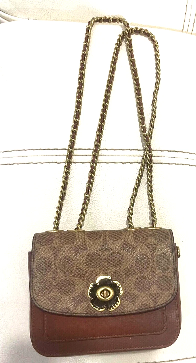 Mini Coach Madison in pelle tela rivestita con firma tè rosa lucchetto.