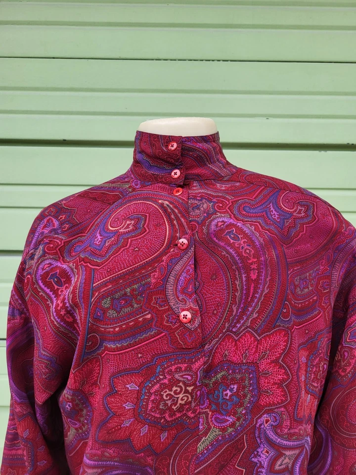 Blusa Top Vintage Ellen Tracy Seda Barroco Paisley Multicolor Talla 6 O1230 Foto 3 de 4