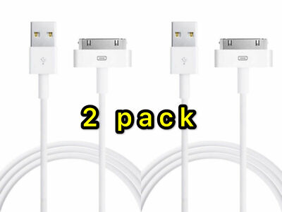 2 PACK- USB Sync Data Charging Charger Power Cable Apple iPhone 4/4S/iPad/iPod
