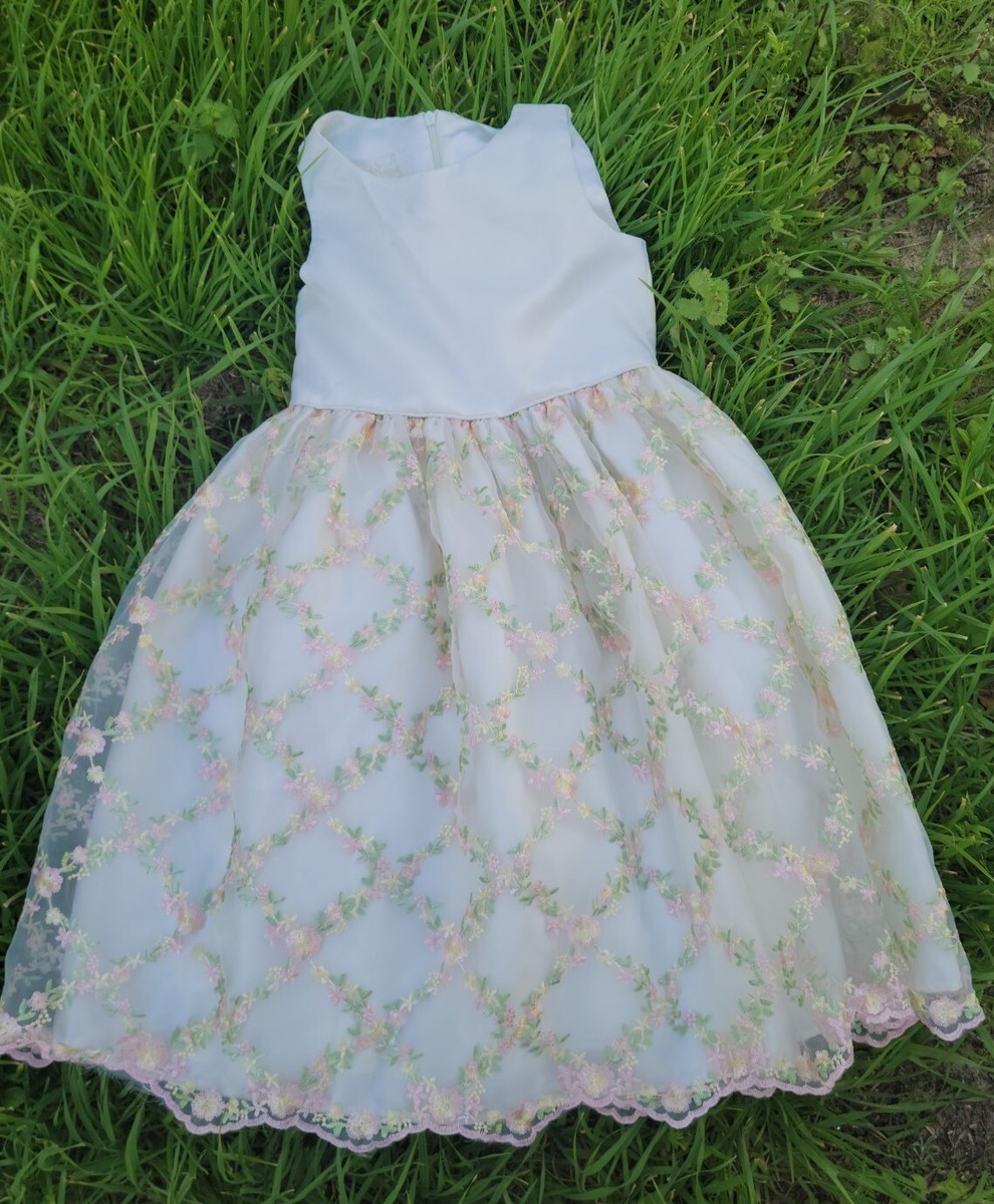 american princess dress size 7 American Princess Dress Floral Lace Satin Girls Sz. 7 Easter White