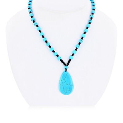 Natural Turquoise Tear Drop Pendant Bead Necklace 24 Inch Long