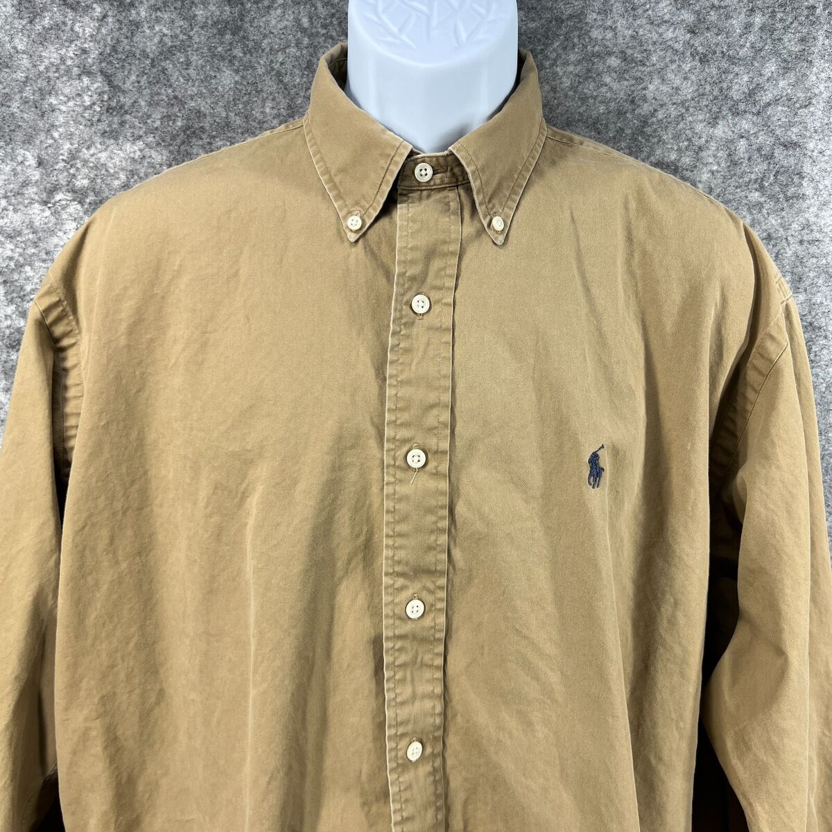 Vintage Ralph Lauren Shirt Mens Large Tan Khaki All Cotton Vintage Ralph Lauren Shirt Mens Large Tan Khaki All Cotton