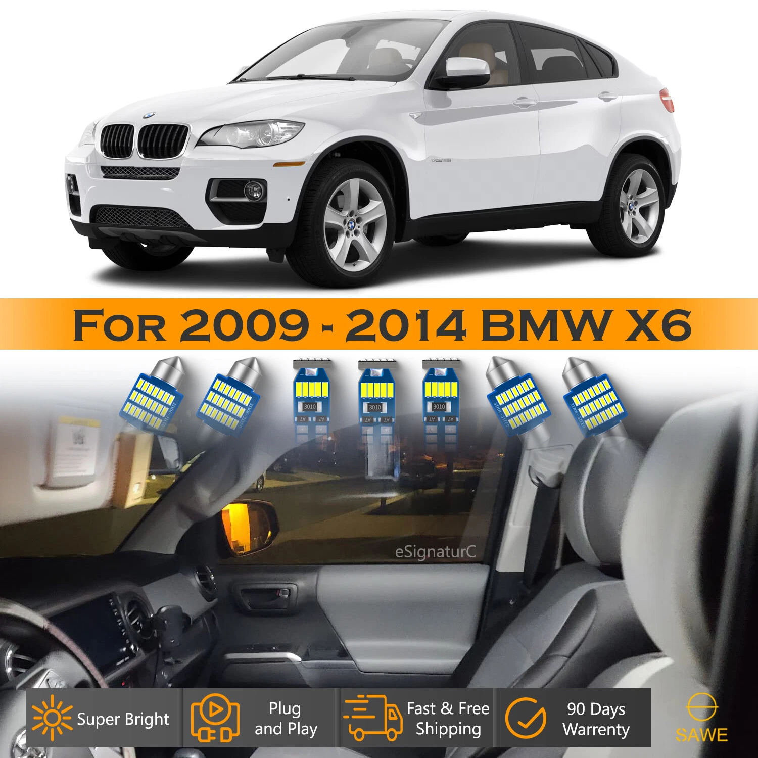 21 x Ultra White LED Lights Bulb Interior Package Kit For 2009 - 2014 BMW X6 X6M