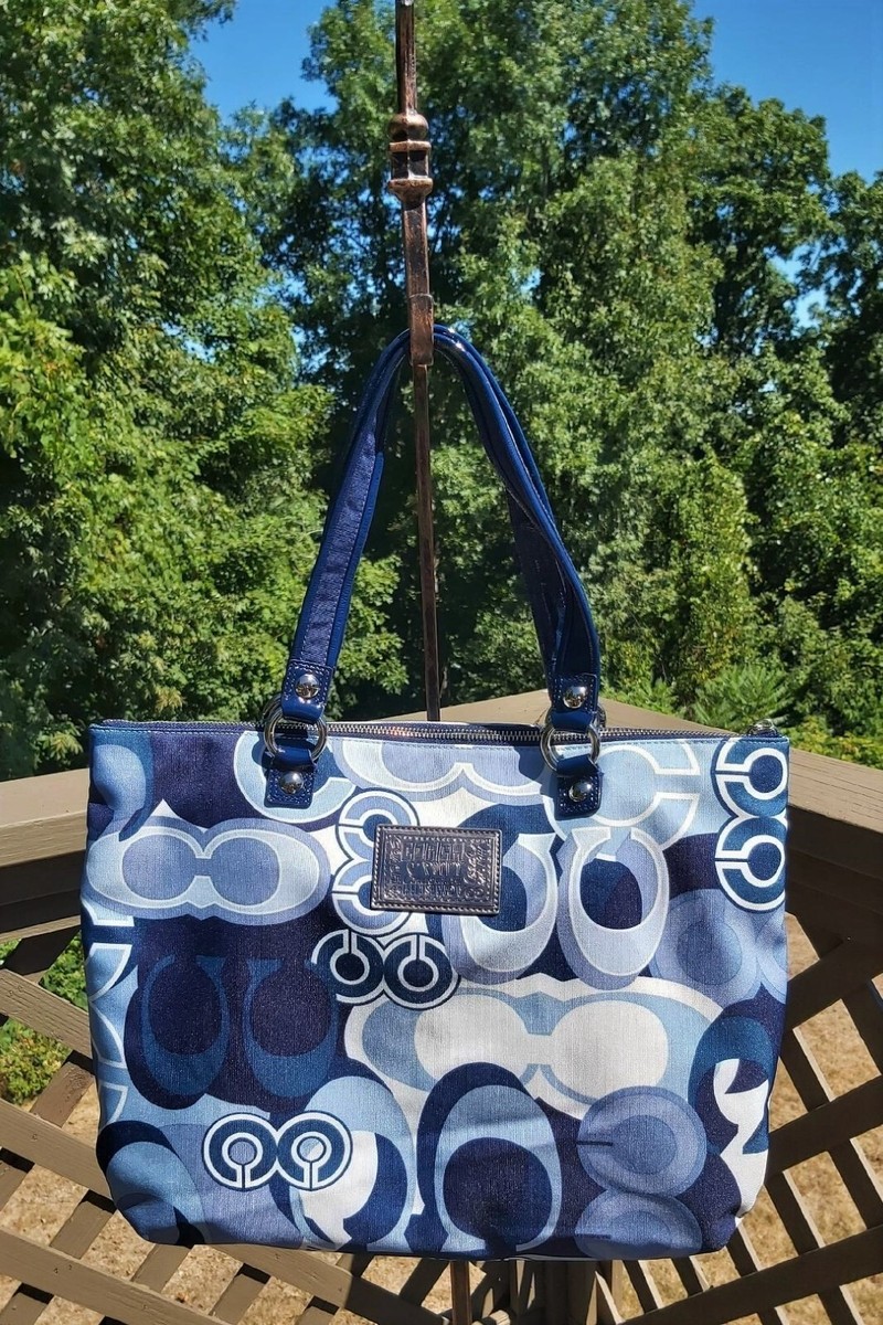 Coach Poppy 15375 Applique Glam Large Denim Blue Fabric Tote