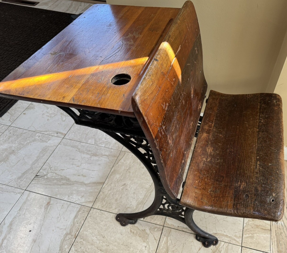 Rare Vintage Antique Child's School Desk Wood & Cast Iron American