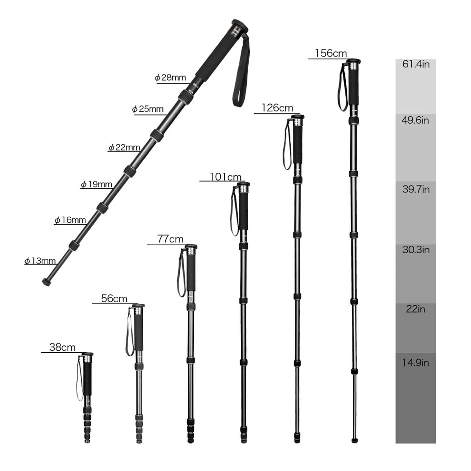 Camera Monopod Compact Portable Unipod Stand Aluminum Alloy 6-Section - Black - Image 2 of 4