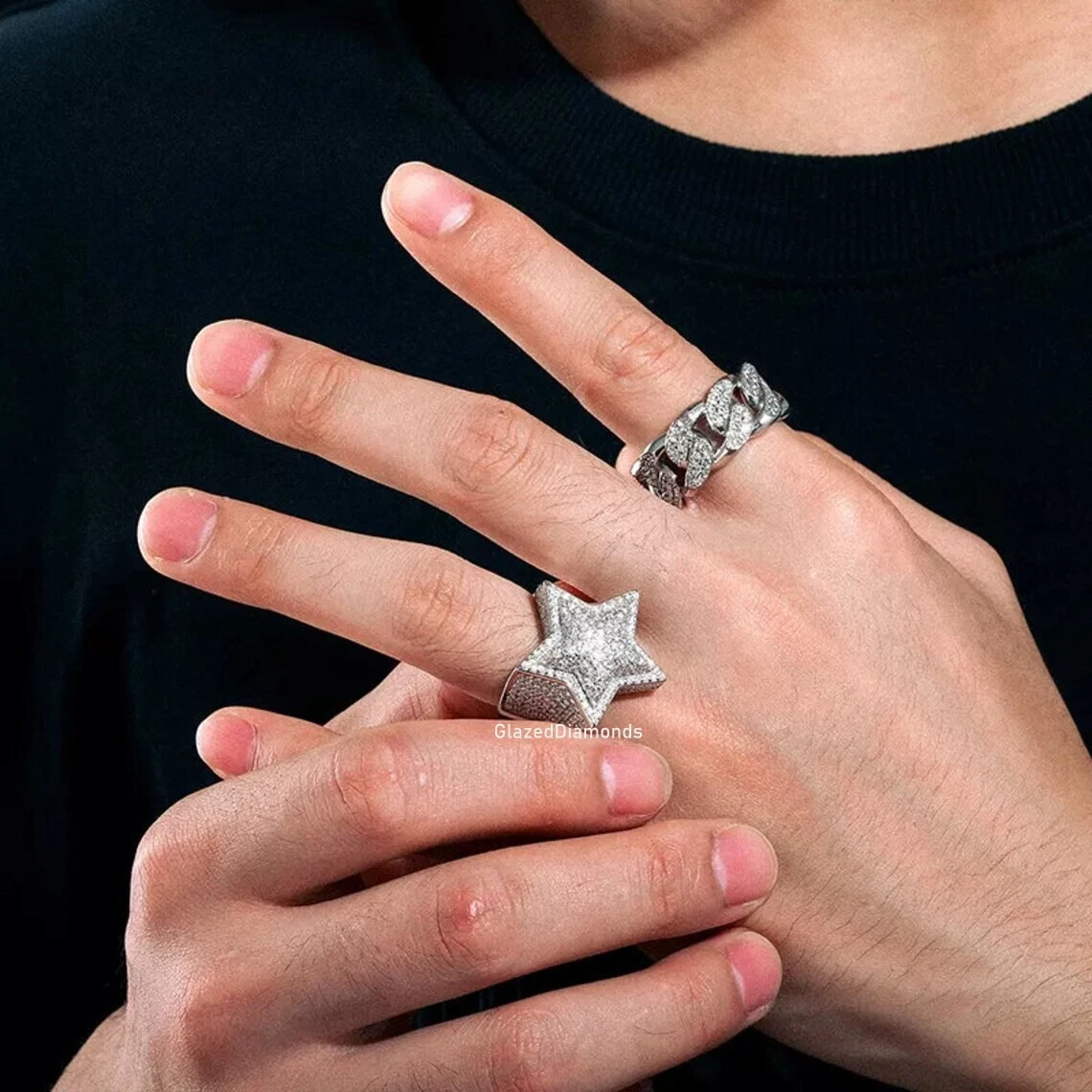 VVS Moissanite Star Shape Pinky Bust Down STAR HipHop Rapper Ring