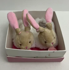 Doudou Et Compagnie Paris Baby Pink Bunny Booties Slippers 0-6 Months NIB NEW
