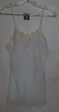 Pretty Vtg Dentelle M Lingerie Nighty 2 Pc Lt Blue Sheer Tank Thong Faux Pearls