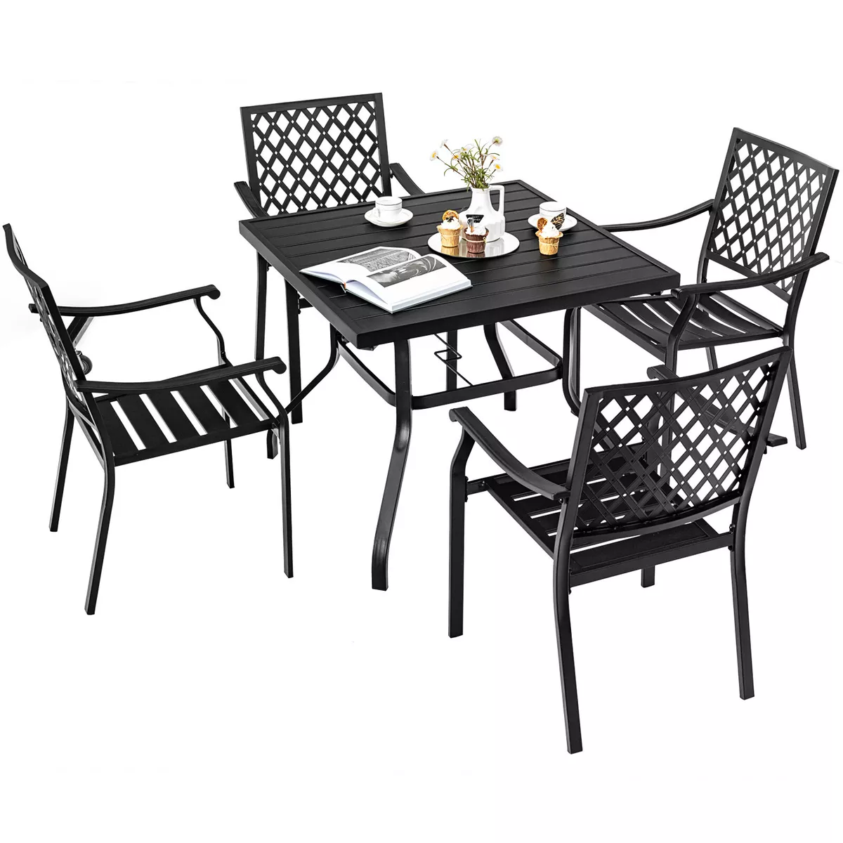 Black metal patio table sale with umbrella hole