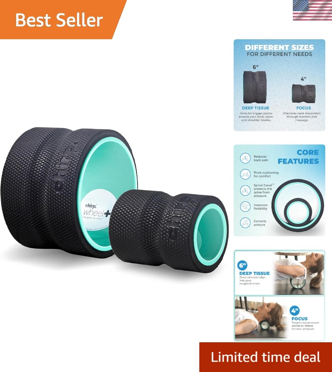 Wheel Foam Roller - Targeted Back Foam Roller for Back Pain Relief, Deep Tiss...