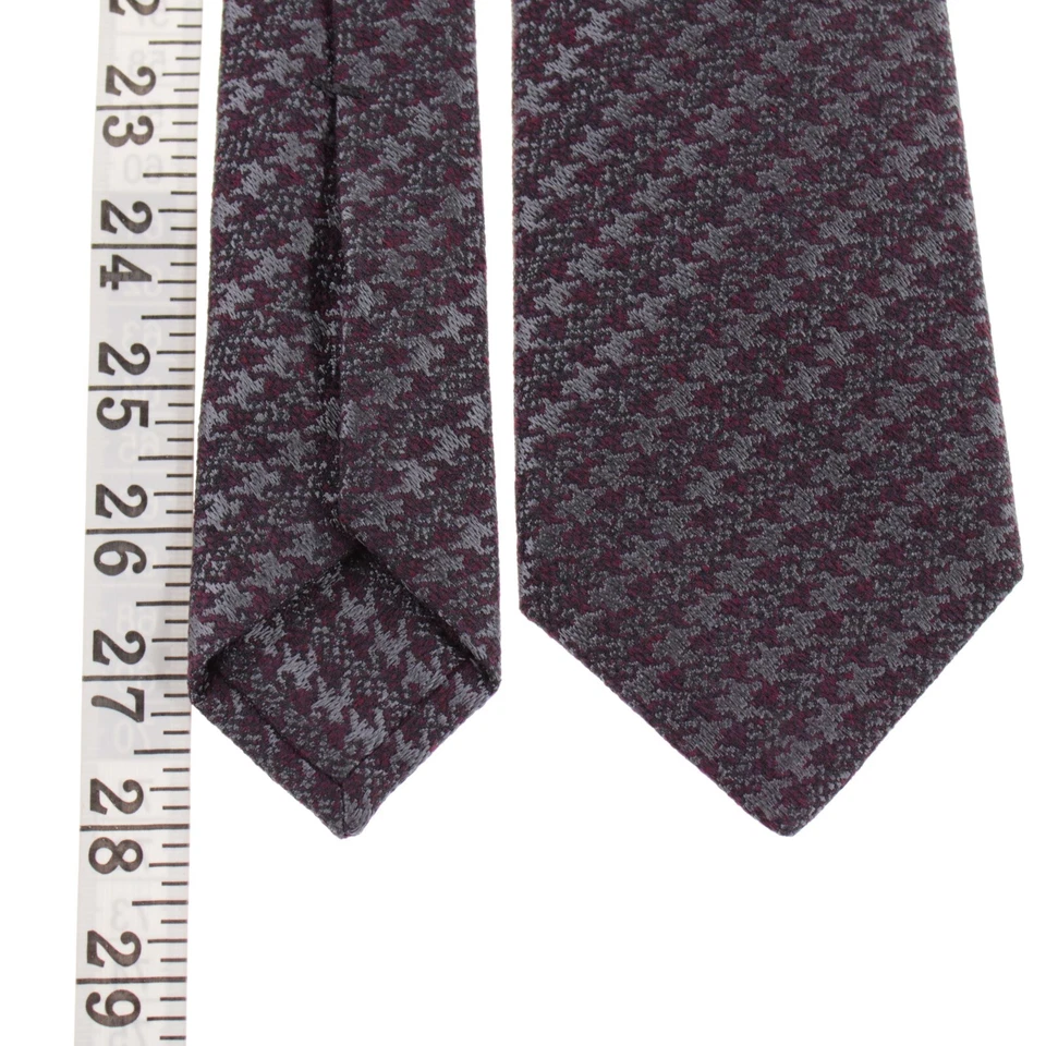 Gravata Kiton nova sem etiquetas mistura de algodão sete dobras em cinza/avermelhada ameixa Houndstooth - Imagem 4 de 4