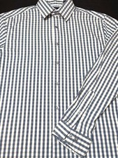 Ben Sherman Mens Button Front Long Sleeve Cotton White Gray Plaid Shirt 15 1/2