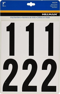 Hillman HILLMAN-842274 842274 3'' Peel-Off Black & White Vinyl Numbers Pack 2PK