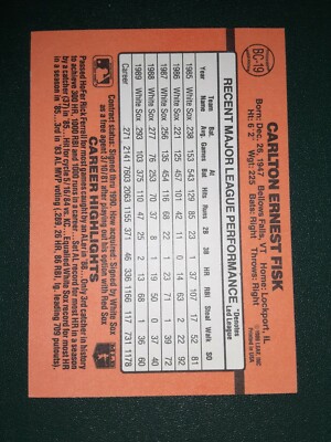 1990 Donruss card #BC-19 - Carlton Fisk - MVP - *ERROR* Baseball